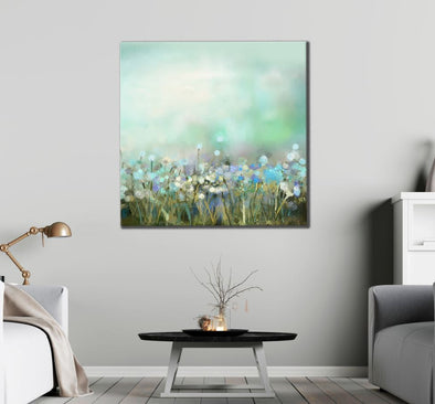 Square Canvas Blue & White Flowers Painting High Quality Print 100% Australian Made