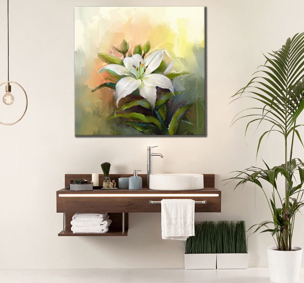 Square Canvas White Flower Closeup Painting High Quality Print 100% Australian Made