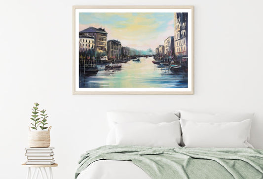 Boats on Canal Watercolor Paint Home Decor Premium Quality Poster Print Choose Your Sizes