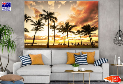 Palm Trees Near Sea Sunset Scenic Paint Print 100% Australian Made