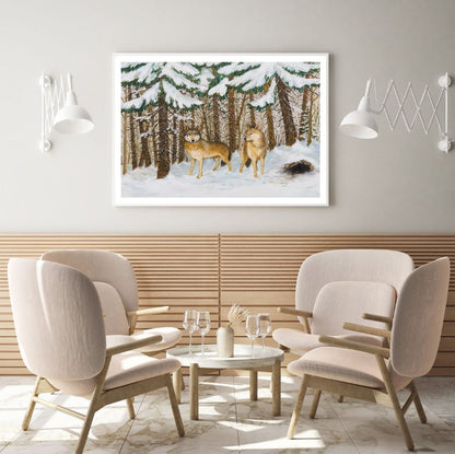 Wolves in Snow Covered Forest Art Home Decor Premium Quality Poster Print Choose Your Sizes