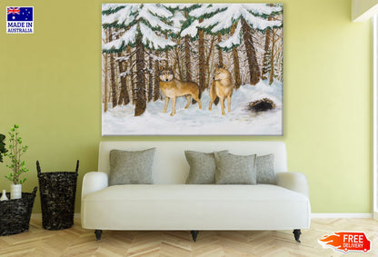 Wolves in Snow Covered Forest Art Print 100% Australian Made