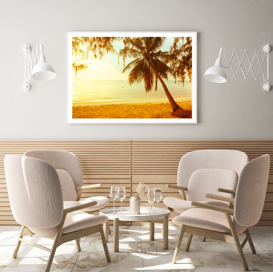 Sea & Palm Tree Sunset Photograph Home Decor Premium Quality Poster Print Choose Your Sizes