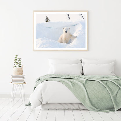 Polar Bear Cub on Snow Photograph Home Decor Premium Quality Poster Print Choose Your Sizes