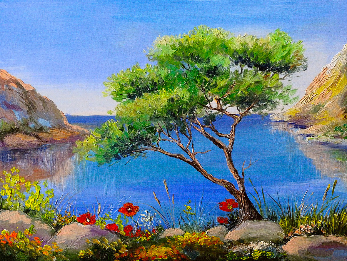 Tree Near Sea Scenic Oil Painting Print 100% Australian Made