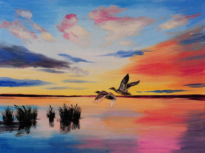 Bird & Sunset Sky Oil Painting Print 100% Australian Made