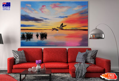 Bird & Sunset Sky Oil Painting Print 100% Australian Made