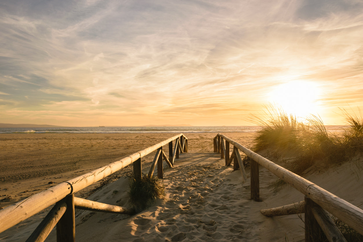 Wooden Fence to Sea Sunset View Print 100% Australian Made