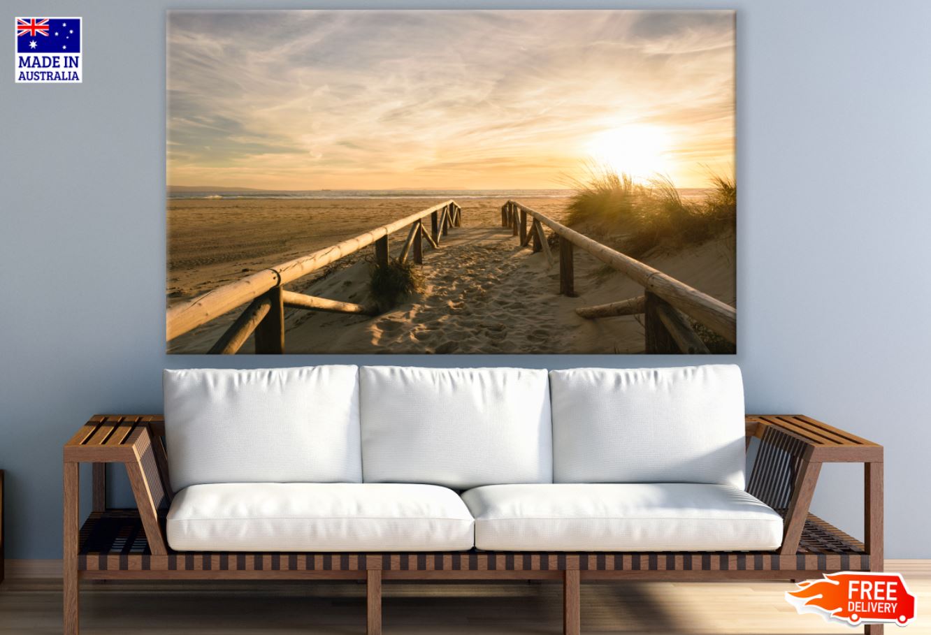 Wooden Fence to Sea Sunset View Print 100% Australian Made