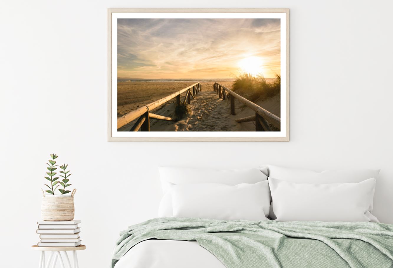 Wooden Fence to Sea Sunset View Home Decor Premium Quality Poster Print Choose Your Sizes