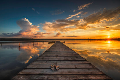 Wooden Pier Over Lake Sunset View Home Decor Premium Quality Poster Print Choose Your Sizes