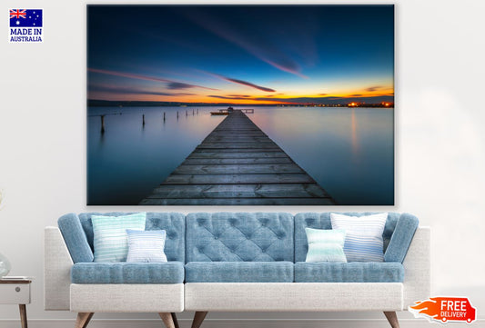 Wooden Pier Over Lake Sunset View Print 100% Australian Made