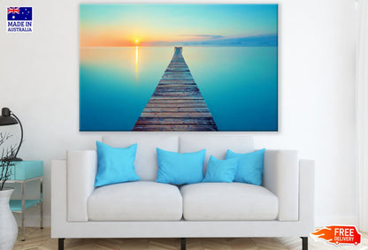 Wooden Pier Over Lake Sunset View Print 100% Australian Made