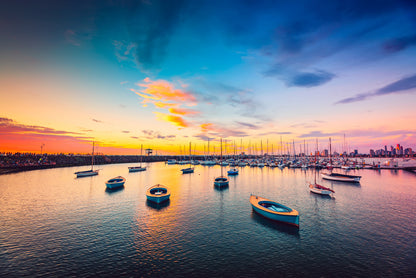 Yachts Anchored in Bay Scenery Photograph Print 100% Australian Made