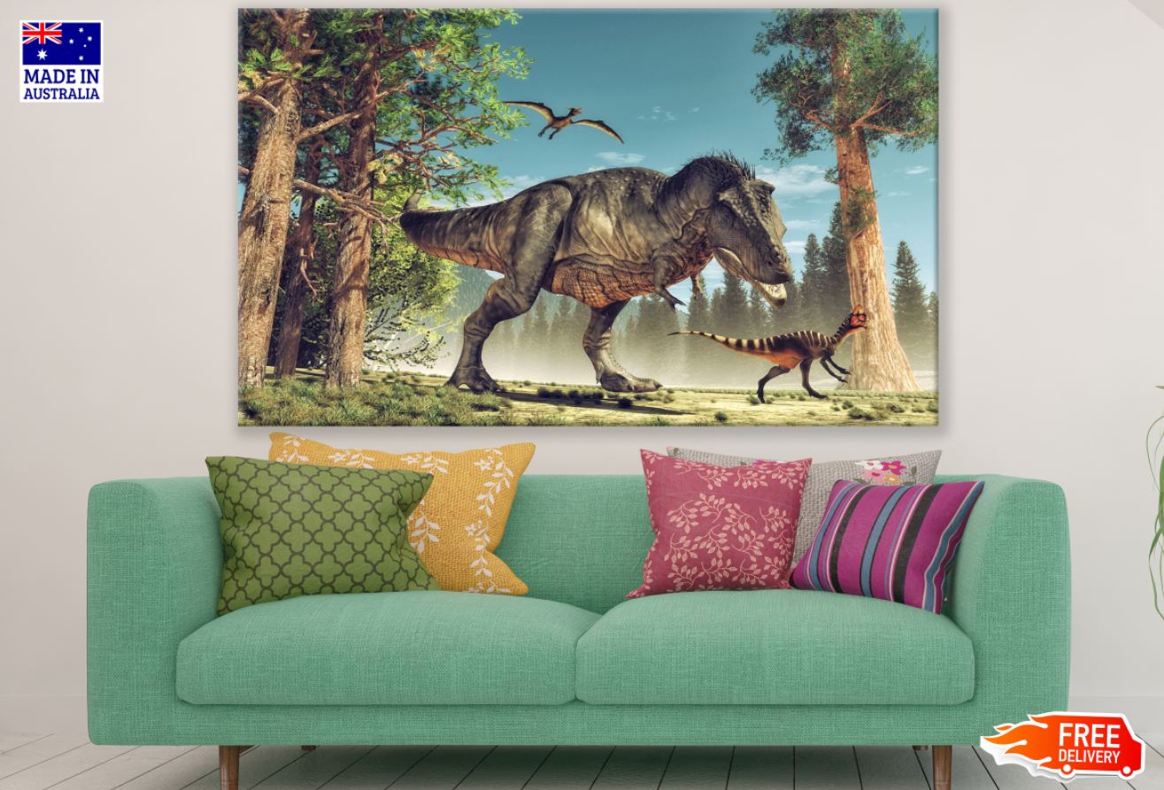 Dinosaurs in Forest Digital Paint Print 100% Australian Made