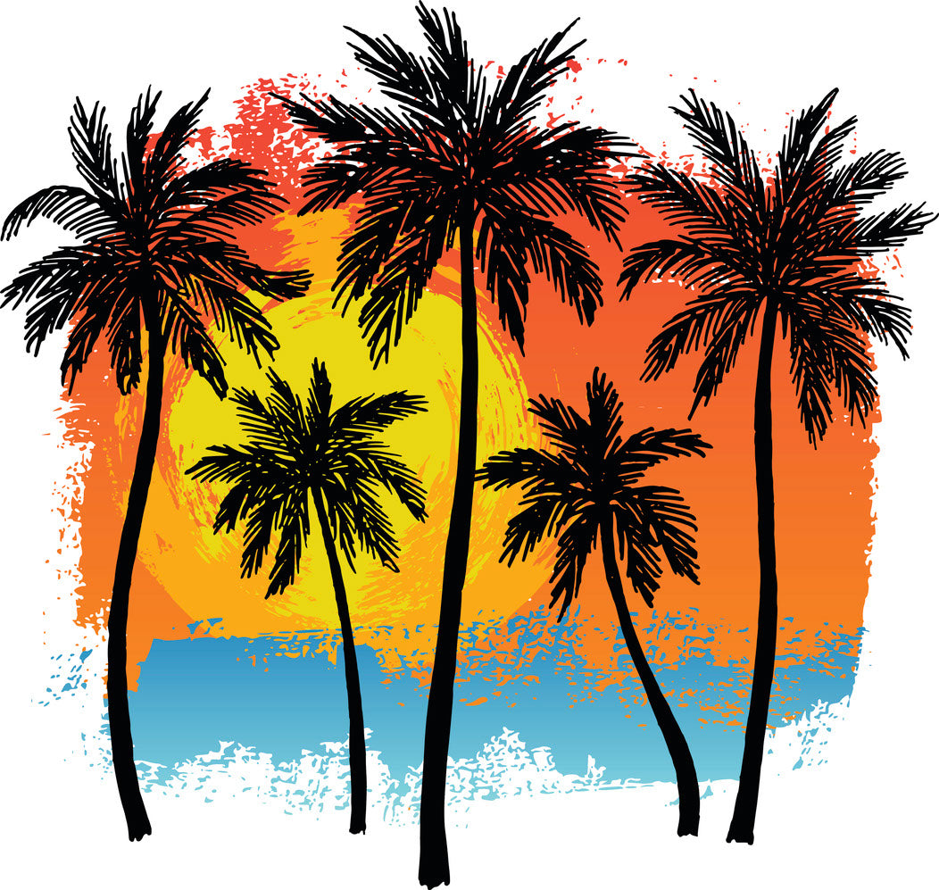 Square Canvas Palm Trees Sunset Vector Art High Quality Print 100% Australian Made