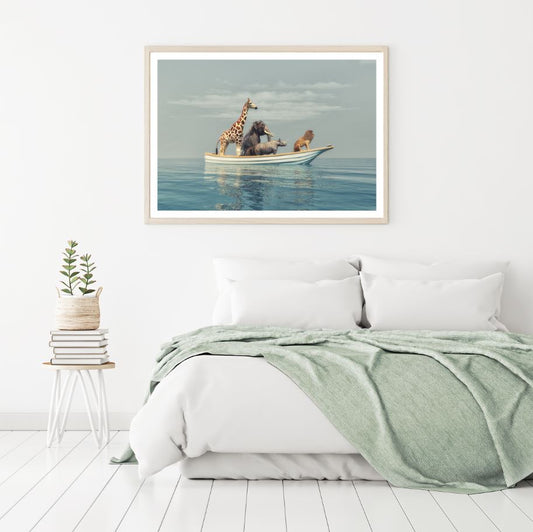 Animals in a Boat on Sea Digital Home Decor Premium Quality Poster Print Choose Your Sizes