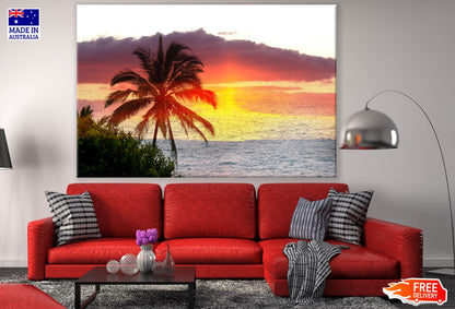 Palm Tree Near Sea Sunset Scenery Print 100% Australian Made