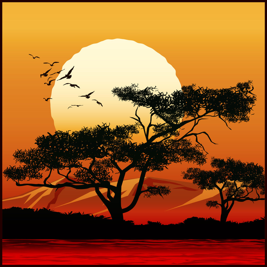 Square Canvas Trees & Sunset Vector Art High Quality Print 100% Australian Made