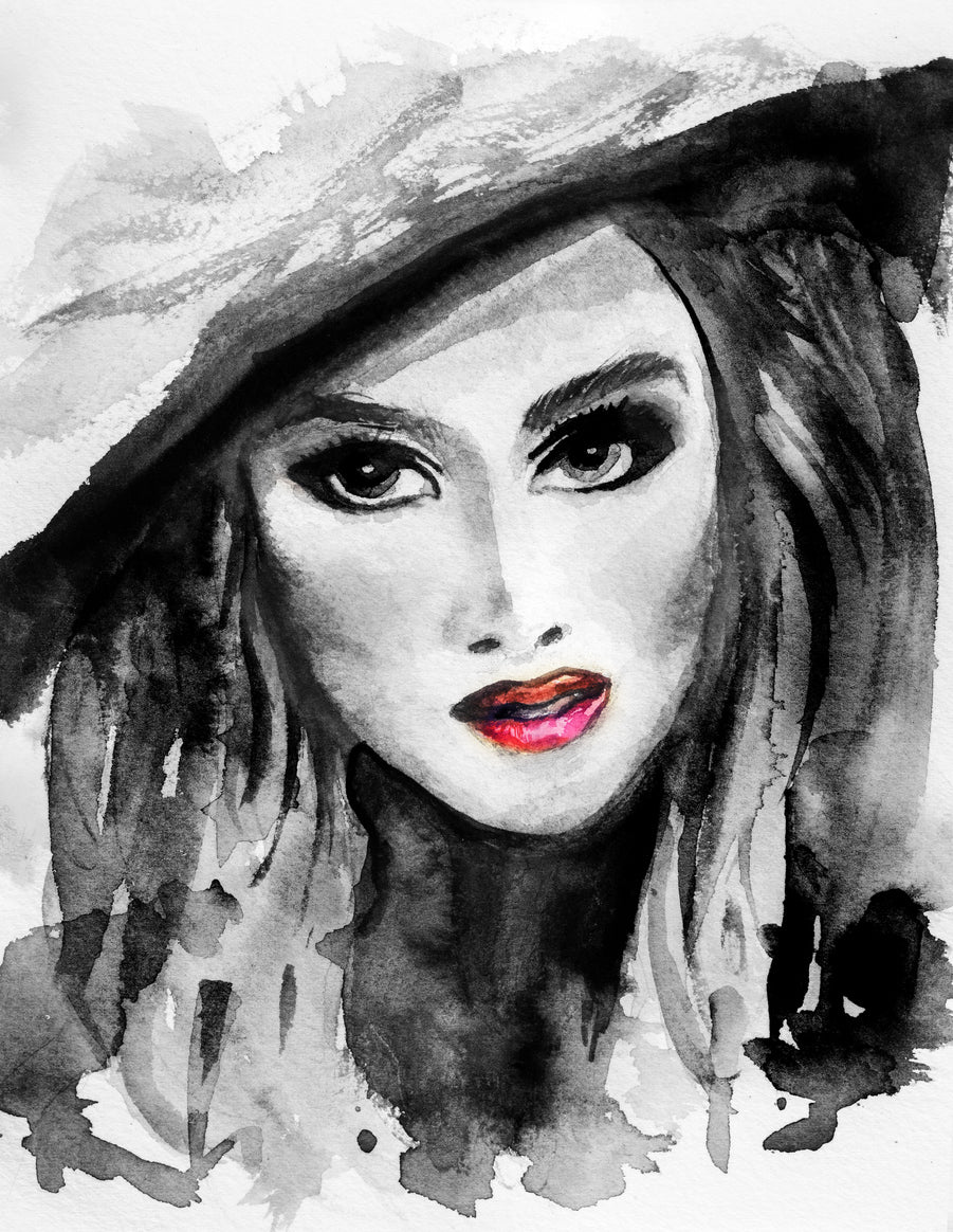 Girl Portrait B&W Painting Print 100% Australian Made