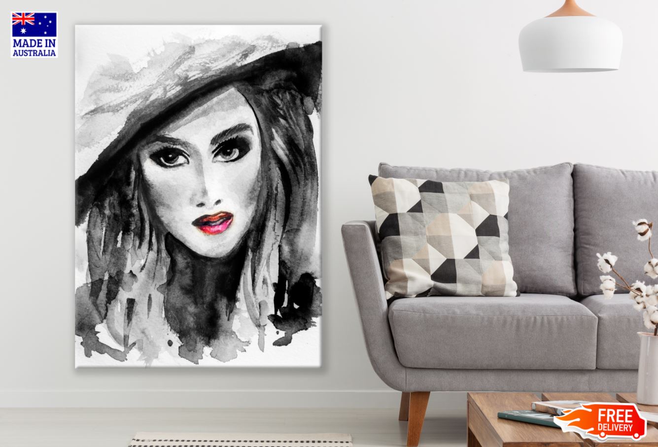 Girl Portrait B&W Painting Print 100% Australian Made