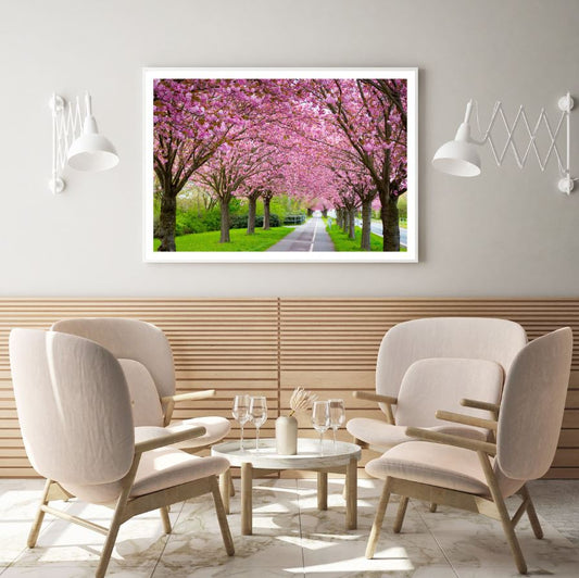 Blossom Trees Along the Road View Home Decor Premium Quality Poster Print Choose Your Sizes