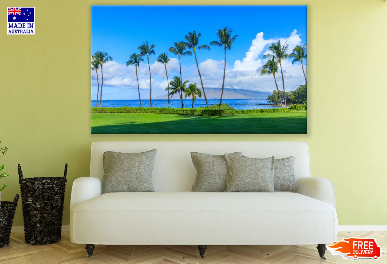 Palm Trees Near Sea Scenery View Print 100% Australian Made