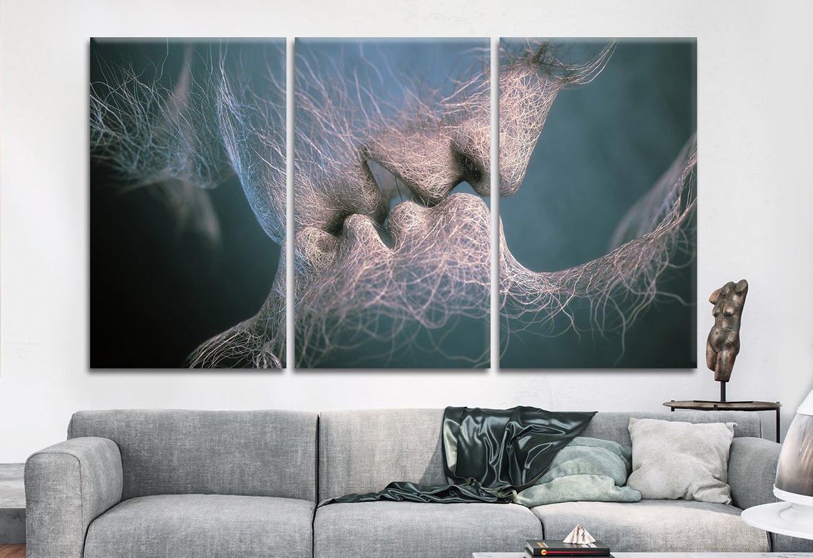 Kissing Couple Abstract High Quality print 100% Australian made wall Canvas ready to hang