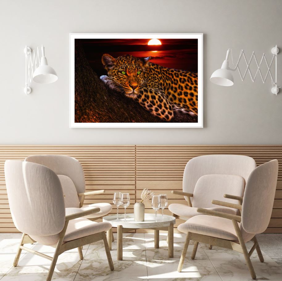 Leopard on a Tree Sunset View Home Decor Premium Quality Poster Print Choose Your Sizes