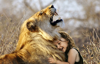 Lion & Cute Girl Photograph Home Decor Premium Quality Poster Print Choose Your Sizes