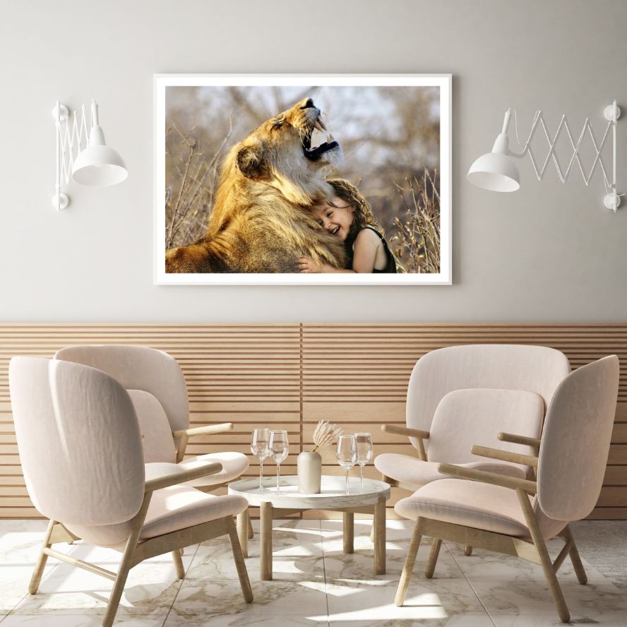 Lion & Cute Girl Photograph Home Decor Premium Quality Poster Print Choose Your Sizes