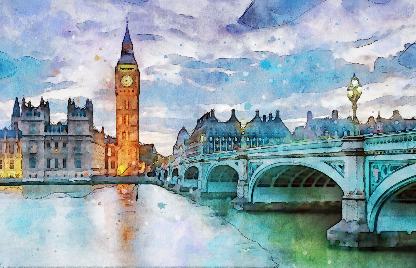 Big Ben & City Bridge Painting Print 100% Australian Made