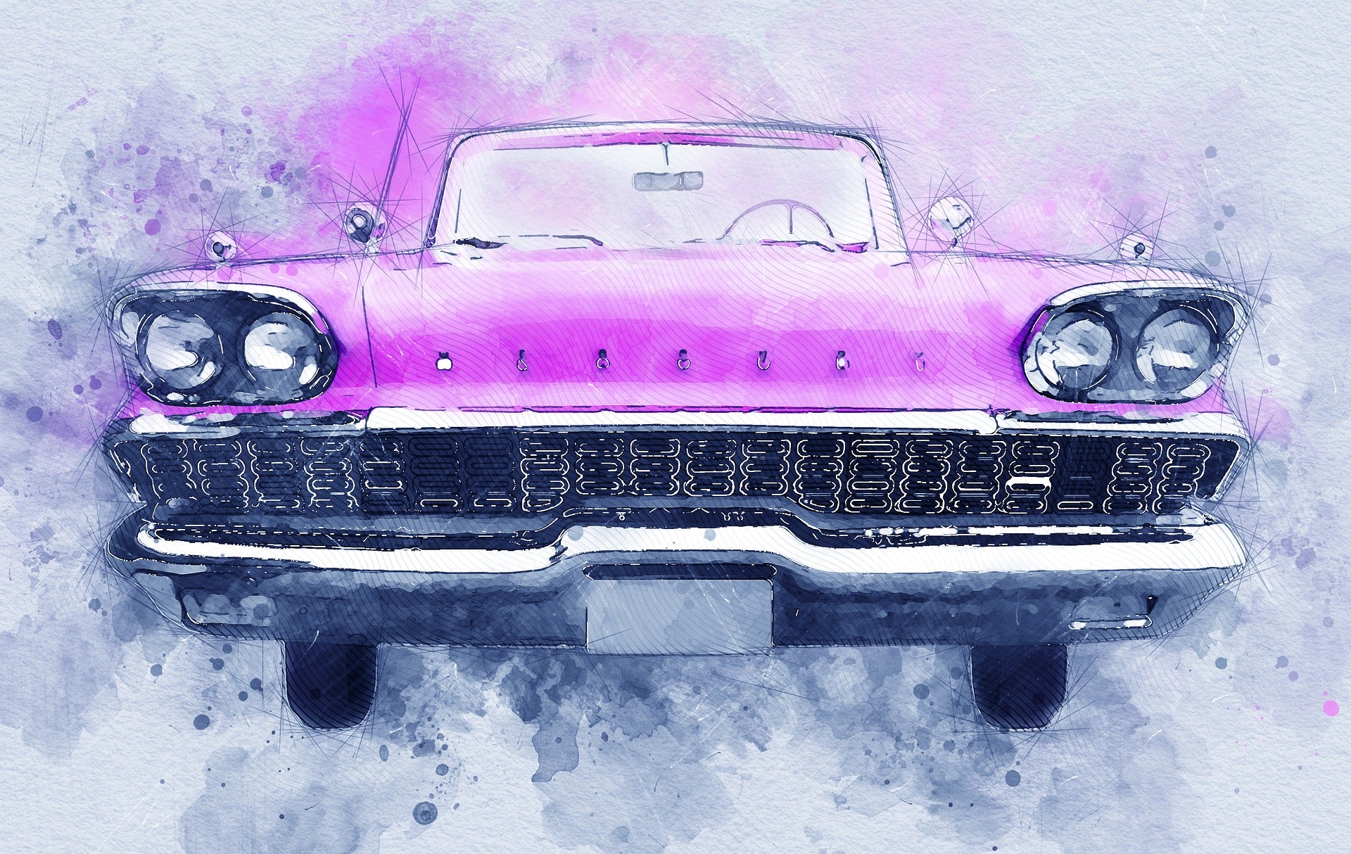 Antique Pink Car Painting Print 100% Australian Made