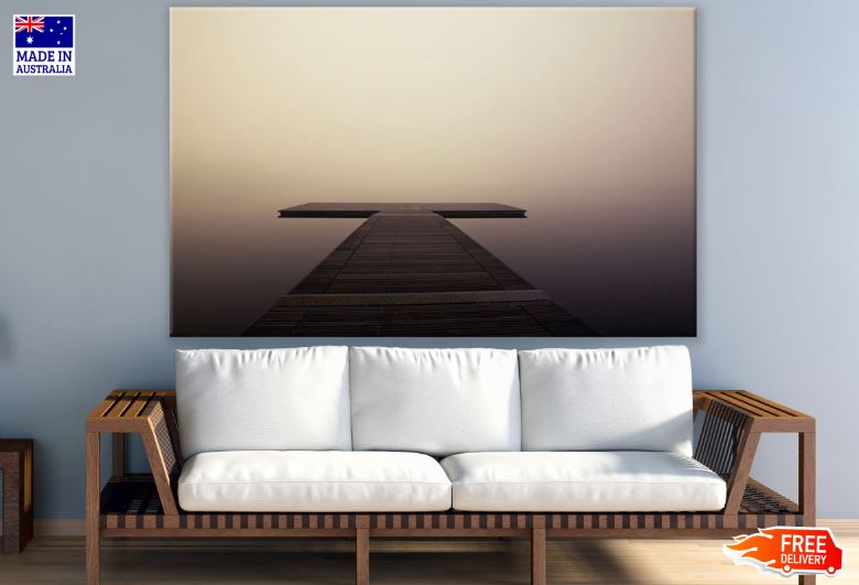 Wooden Pier Over Misty Lake Photograph Print 100% Australian Made