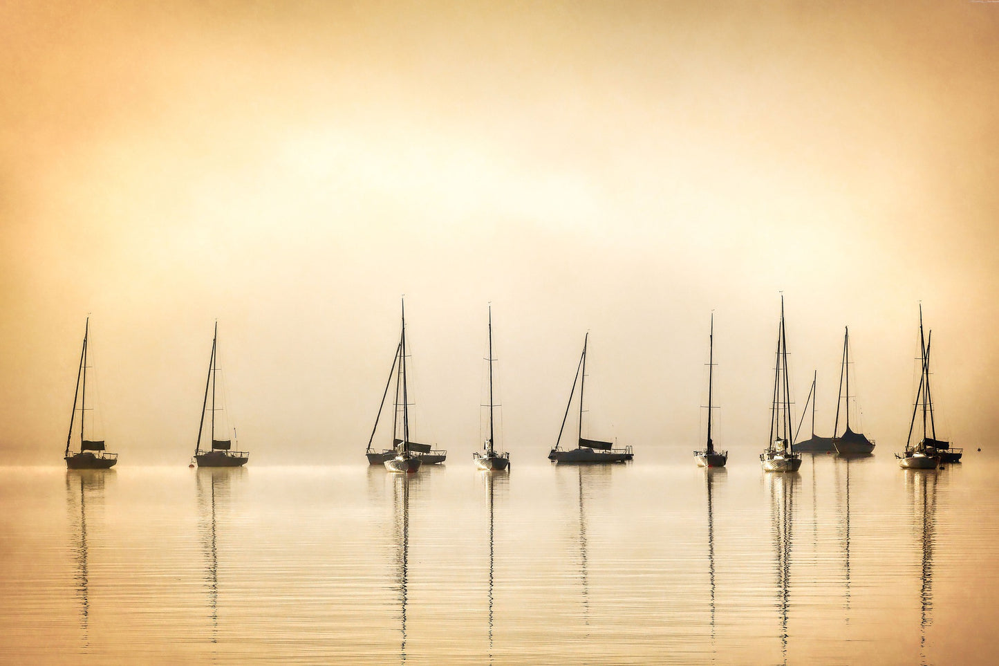 Stunning View of Boats on Sea in Sunset Photograph Print 100% Australian Made