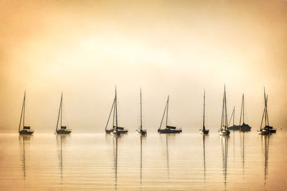 Stunning View of Boats on Sea in Sunset Photograph Print 100% Australian Made