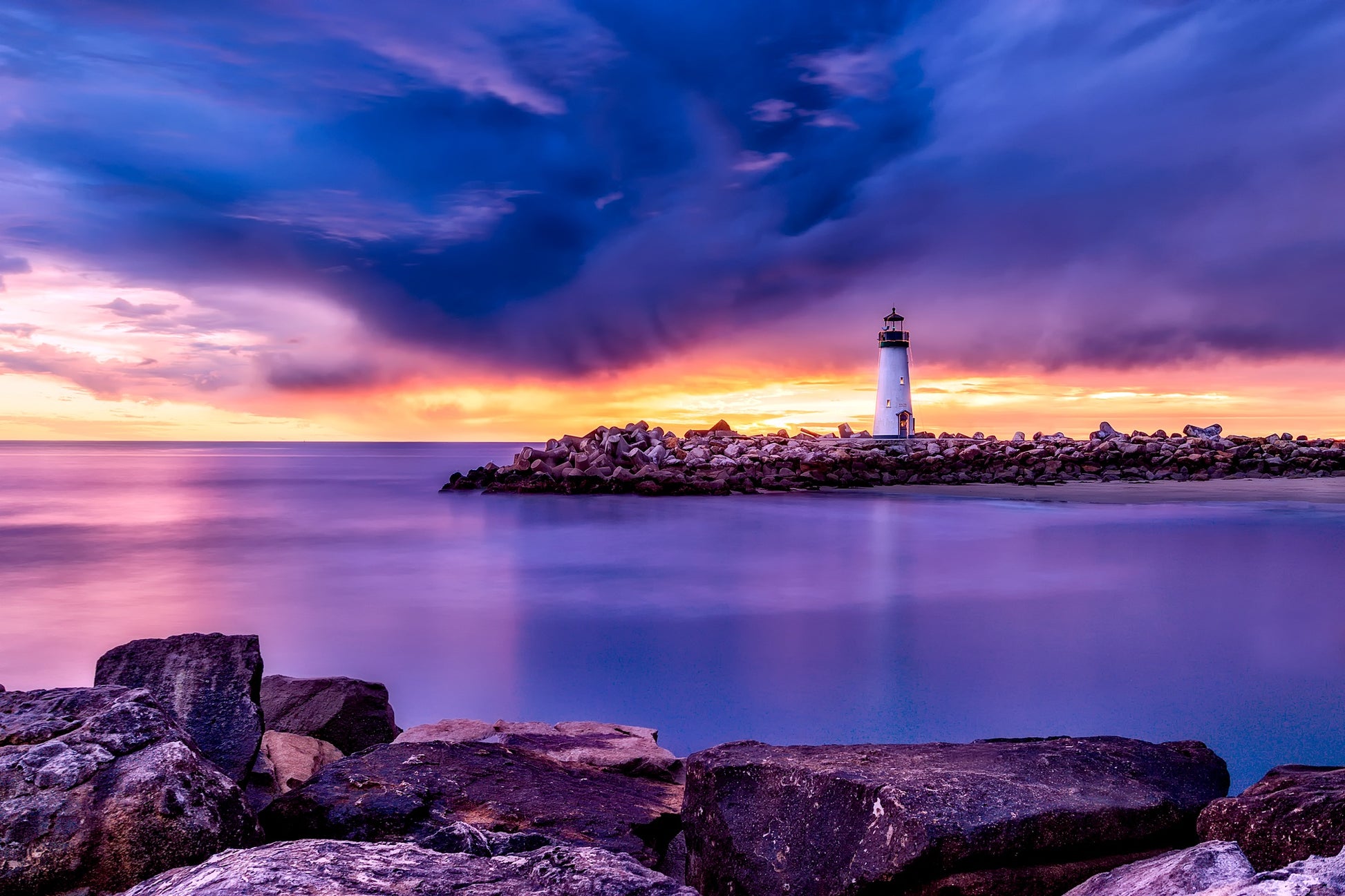 Sea & Lighthouse with Colorful Sky View Photograph Print 100% Australian Made