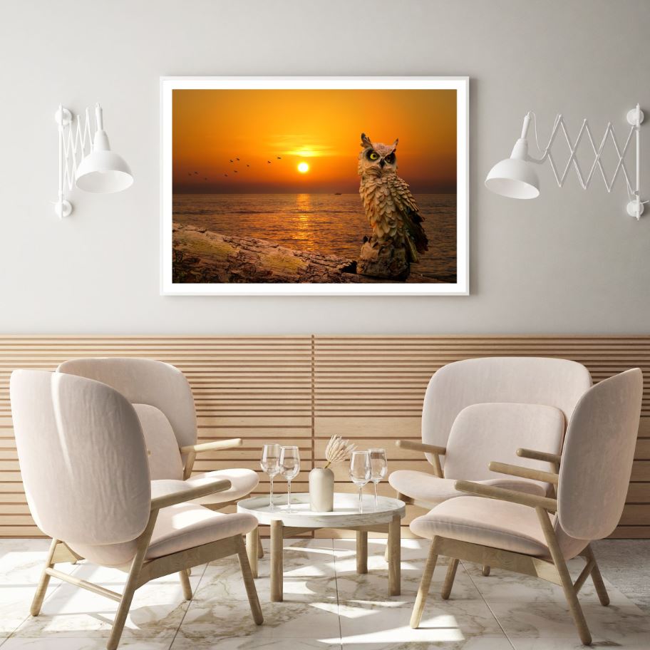 Owl Near Sunset Sea Scenery View Home Decor Premium Quality Poster Print Choose Your Sizes