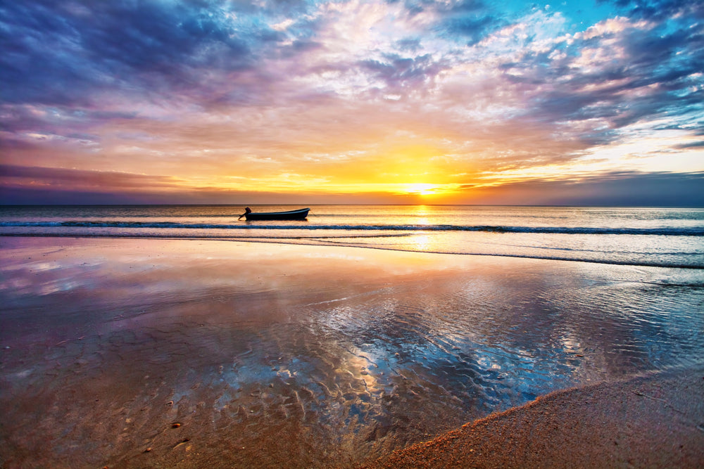 Boat on Stunning Beach Sunset Photograph Print 100% Australian Made