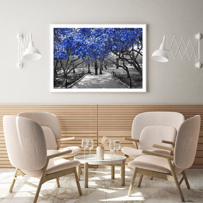 Blue Leaves Tree Park B&W Photograph Home Decor Premium Quality Poster Print Choose Your Sizes