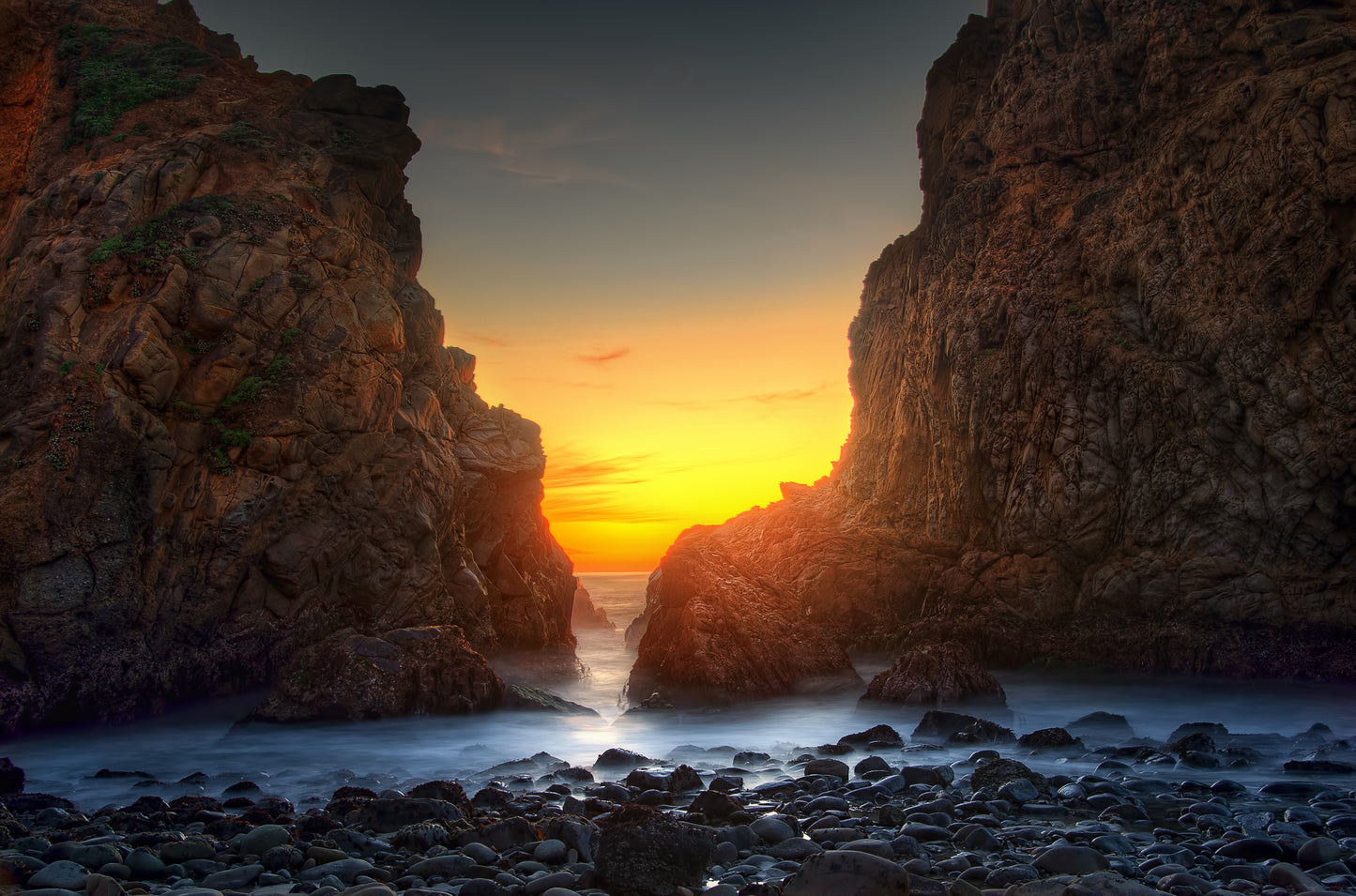 Beach Sunset View Through Rocks Print 100% Australian Made