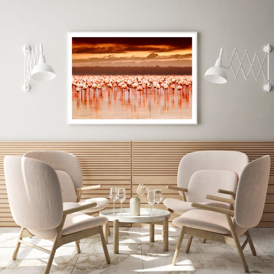 Flamingos in a Lake Photograph Home Decor Premium Quality Poster Print Choose Your Sizes