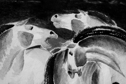 Horses Portrait B&W Painting Print 100% Australian Made