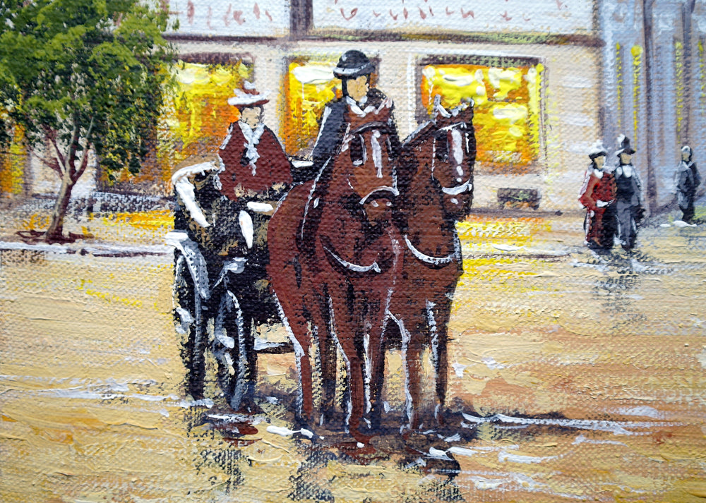 Vintage Horse Cart In City Street Painting Print 100% Australian Made