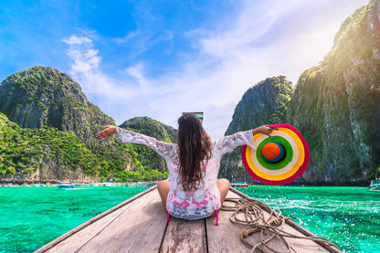 Woman with Hat on Boat Photograph Home Decor Premium Quality Poster Print Choose Your Sizes