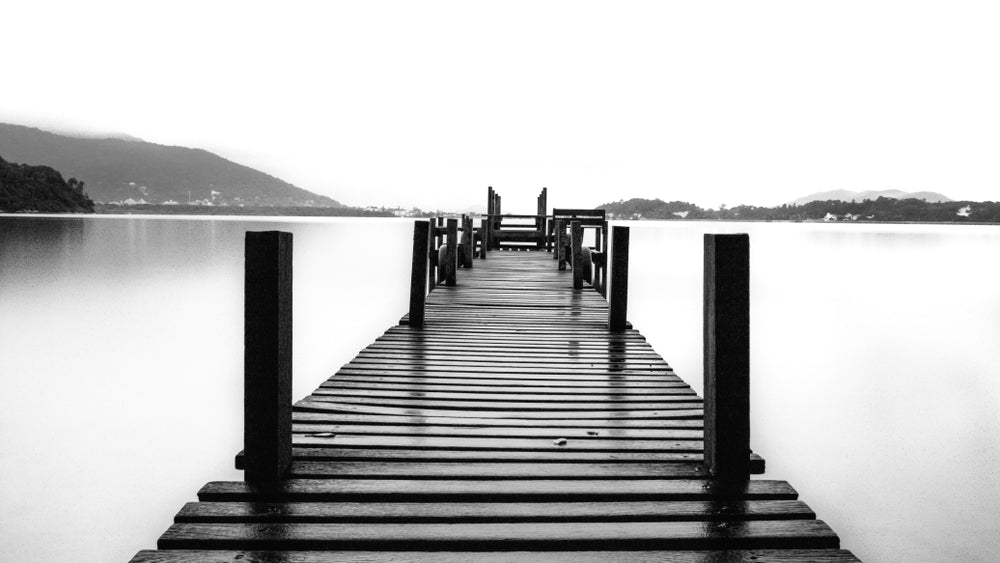 Wooden Pier Over Lake B&W View Print 100% Australian Made