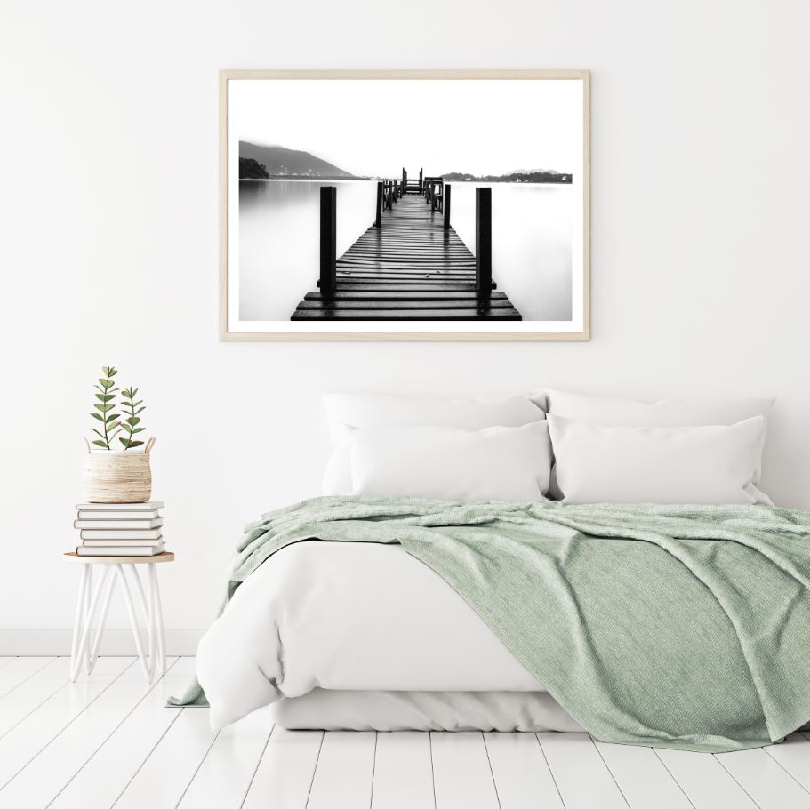 Wooden Pier Over Lake B&W View Home Decor Premium Quality Poster Print Choose Your Sizes