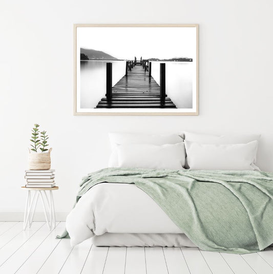 Wooden Pier Over Lake B&W View Home Decor Premium Quality Poster Print Choose Your Sizes