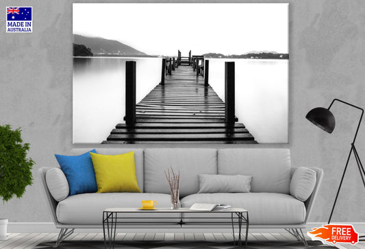 Wooden Pier Over Lake B&W View Print 100% Australian Made