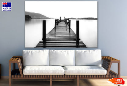 Wooden Pier Over Lake B&W View Print 100% Australian Made